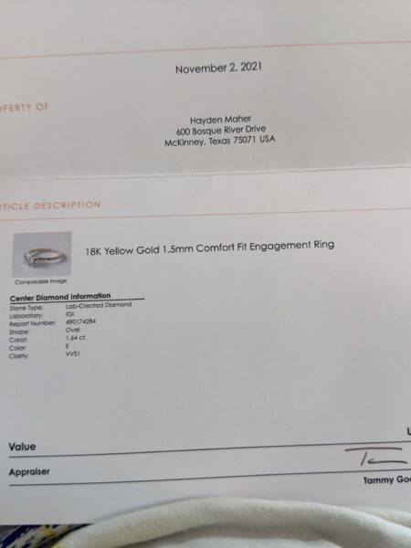 IGI 1.0 Carat G VVS1 Princess Lab Grown Ring