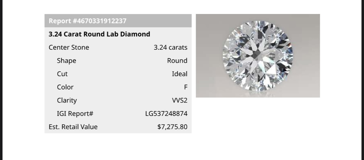 IGI 3.24 Carat E VVS2 Round Lab Grown Ring - Image 3