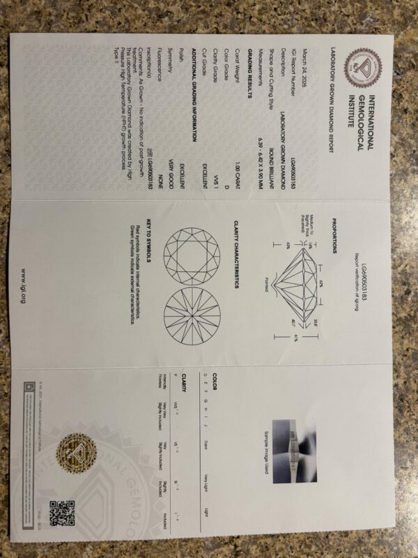 IGI 1 Carat D VVS1 Round Lab Grown Loose Diamond - Image 3