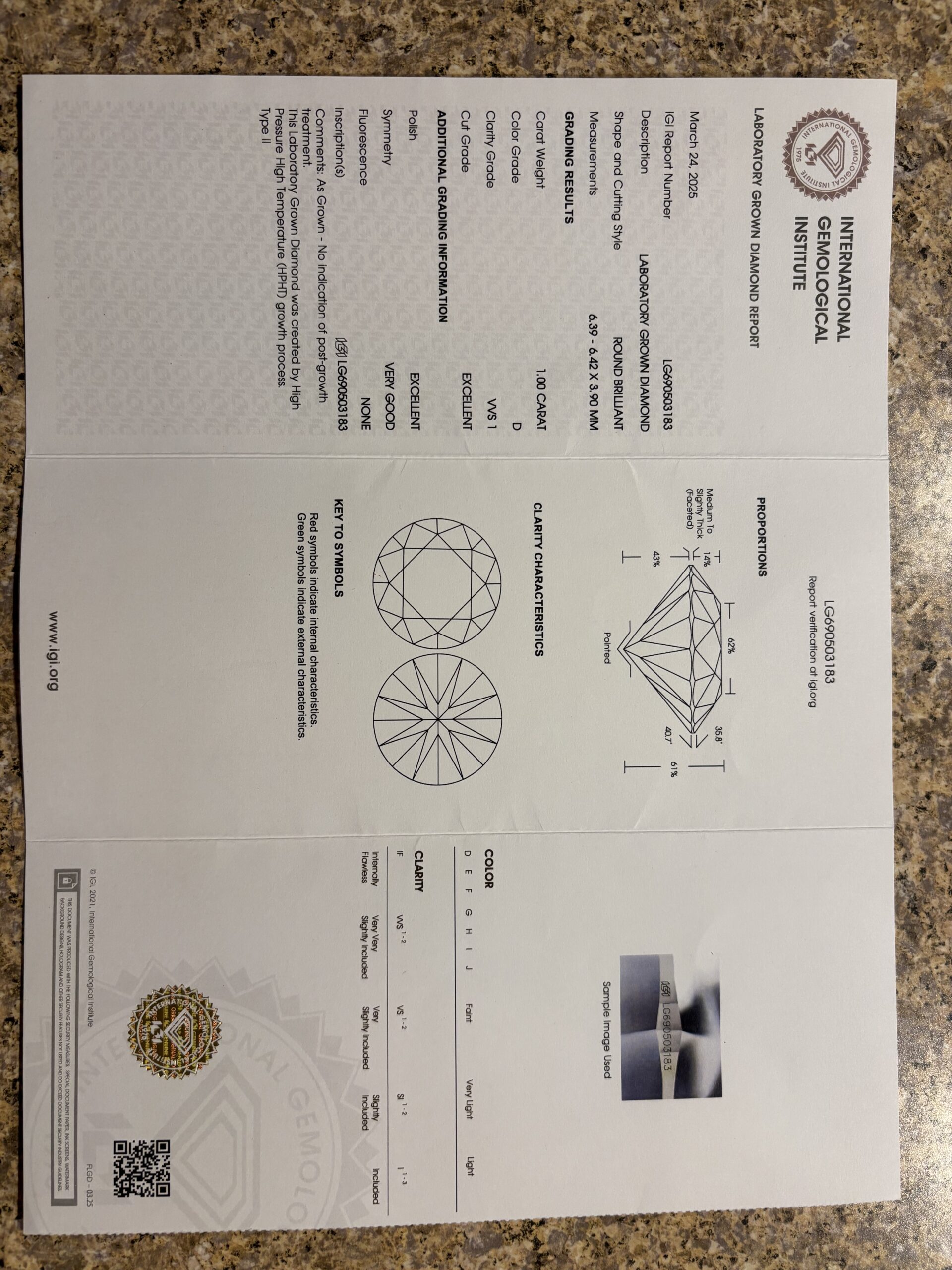 IGI 1 Carat D VVS1 Round Lab Grown Loose Diamond - Image 3