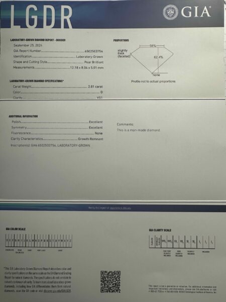GIA 2.81 Carat D VS1 Pear Lab Grown Loose Diamond - Image 6