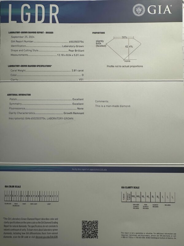 GIA 2.81 Carat D VS1 Pear Lab Grown Loose Diamond - Image 6