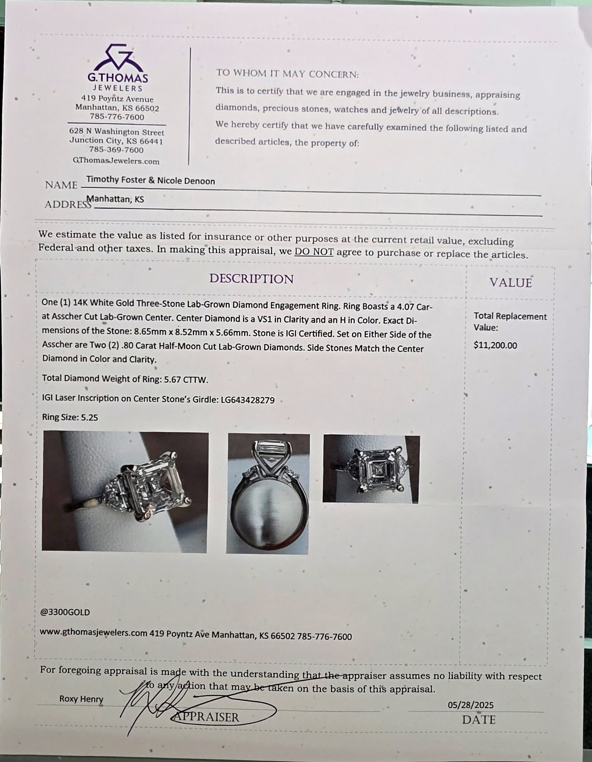 IGI 4.07 Carat H VS1 Asscher Lab Grown Ring - Image 3