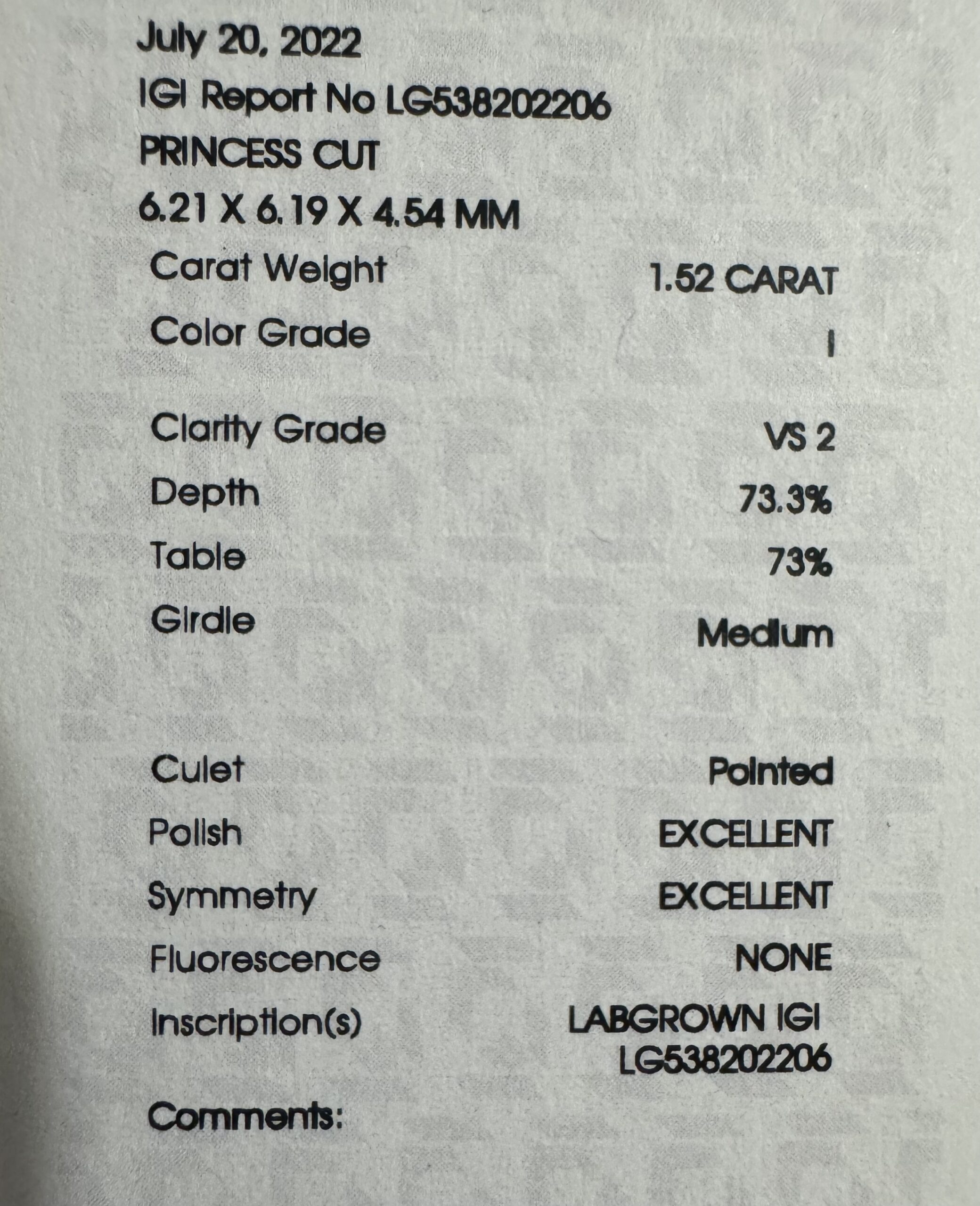 IGI 1.52 Carat I VS2 Princess Lab Grown Ring - Image 10