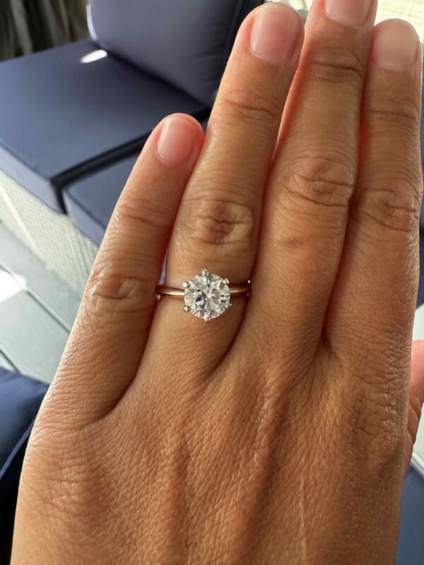 IGI 1.92 Carat D VVS2 Round Lab Grown Diamond 14Kt Rose Gold Platinum Setting Ring - Image 9