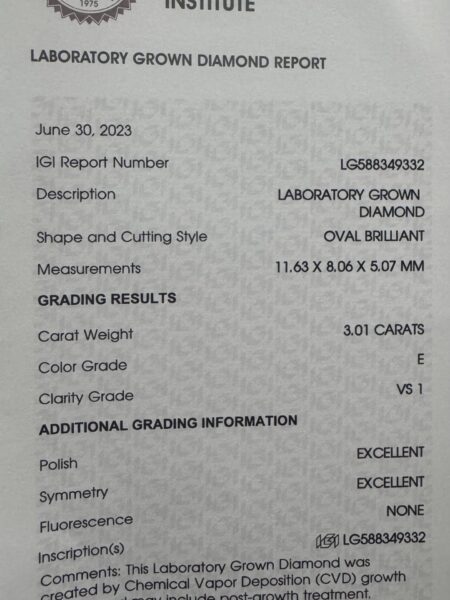 IGI 5.51 Carat E VS1 Oval Lab Grown Diamond Ring - Image 12