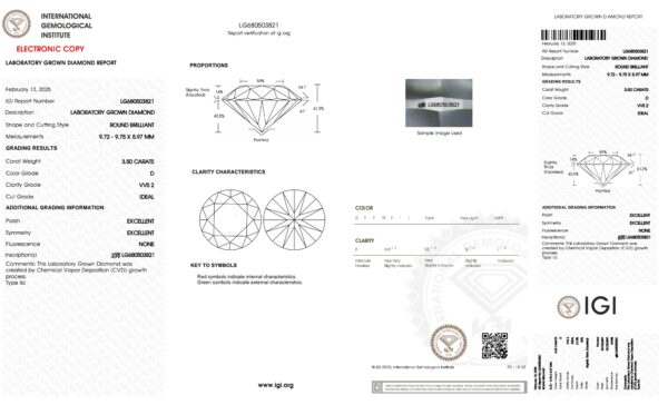 IGI 3.50 Carat D VVS2 Round Lab Grown Loose Diamond - Image 8