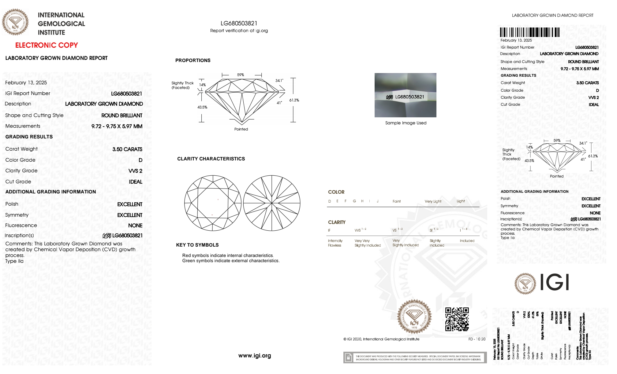 IGI 3.50 Carat D VVS2 Round Lab Grown Loose Diamond - Image 8