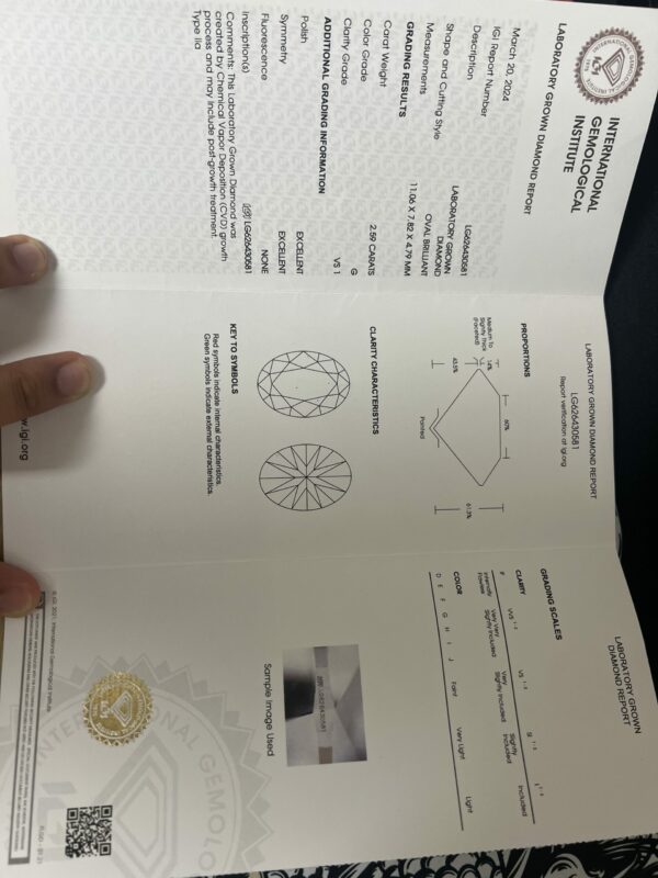 IGI 2.59 Carat G VS1 Oval Lab Grown Ring - Image 12