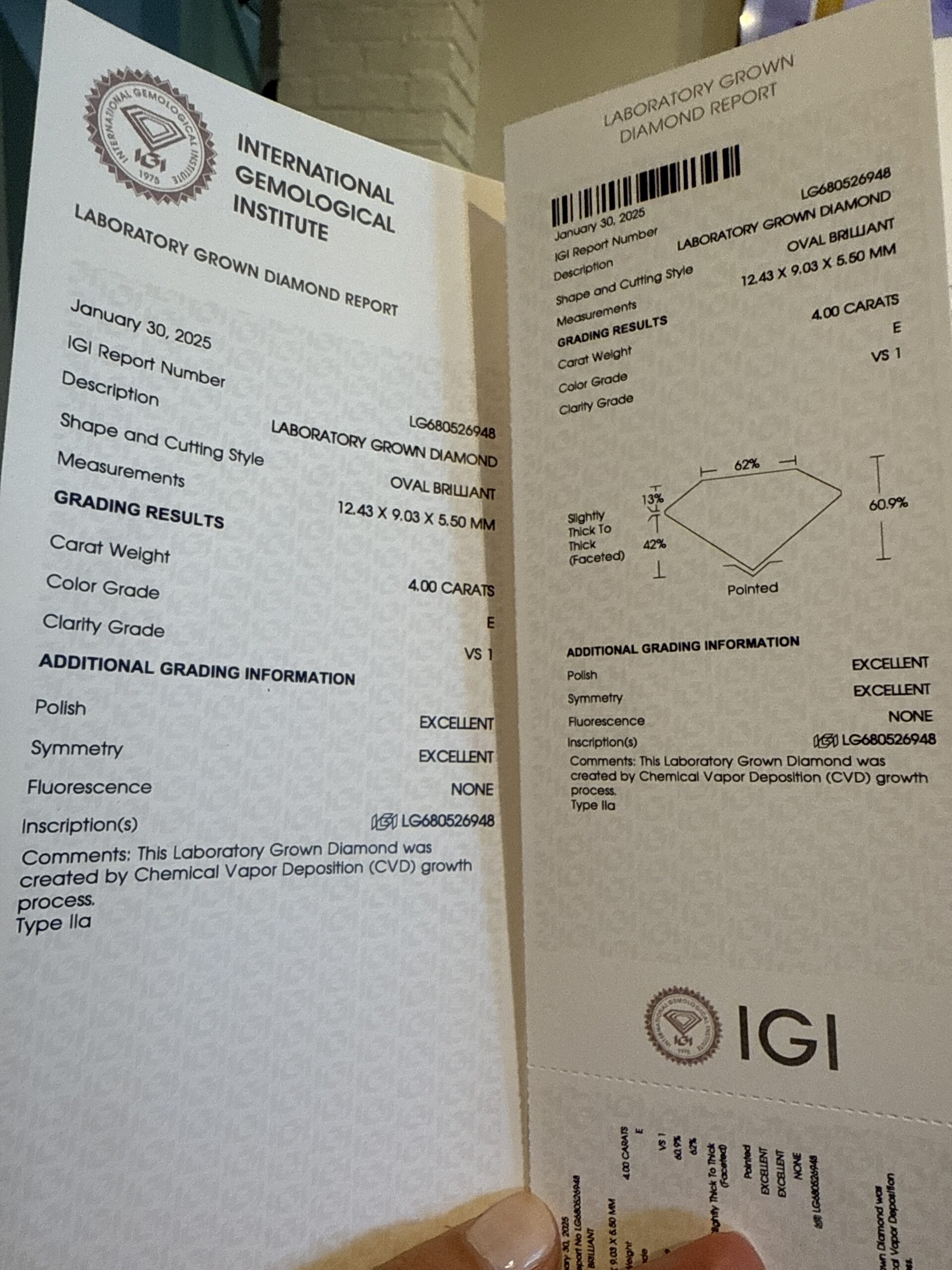 IGI 4 Carat E VS1 Oval Lab Grown Ring - Image 11