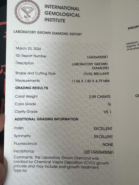 IGI 2.59 Carat G VS1 Oval Lab Grown Ring - Image 10