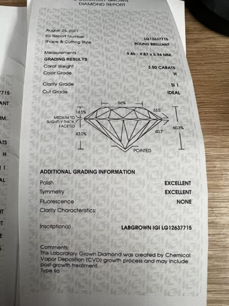 IGI 3.50 Carat H SI1 Round Lab Grown Diamond Ring - Image 16