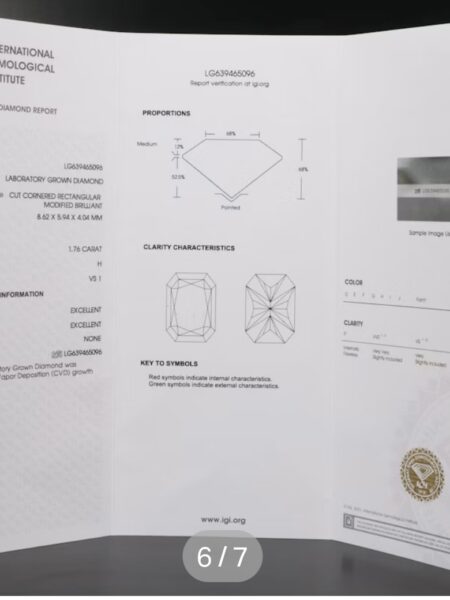 IGI 1.76 Carat H VS1 Radiant Lab Grown Diamond Loose Diamond - Image 4