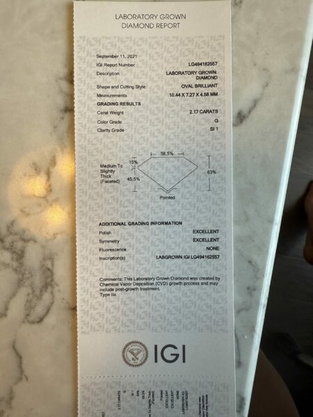2.17 Carat G SI1 Oval Lab Grown Ring - Image 3