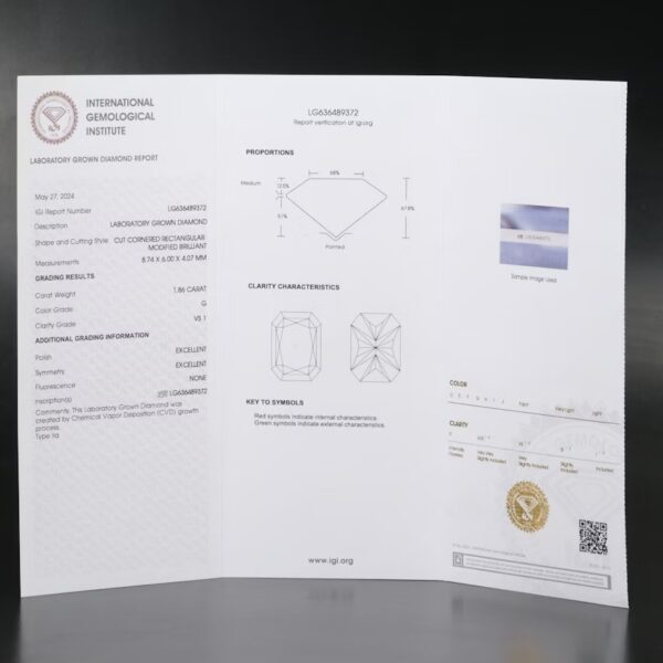 IGI 1.86 Carat G VS1 Radiant Lab Grown Diamond Loose Diamond - Image 6