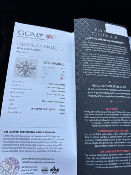GCAl 1.57 Carat D VS2 Round Lab Grown Diamond Ring - Image 3