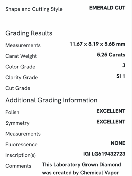 IGI 5.25 Carat J SI1 Emerald Lab Grown Diamond Loose Diamond - Image 4
