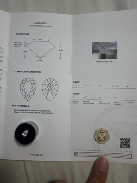 IGI 1.4 Carat E VS2 Pear Lab Grown Diamond Loose Diamond - Image 4