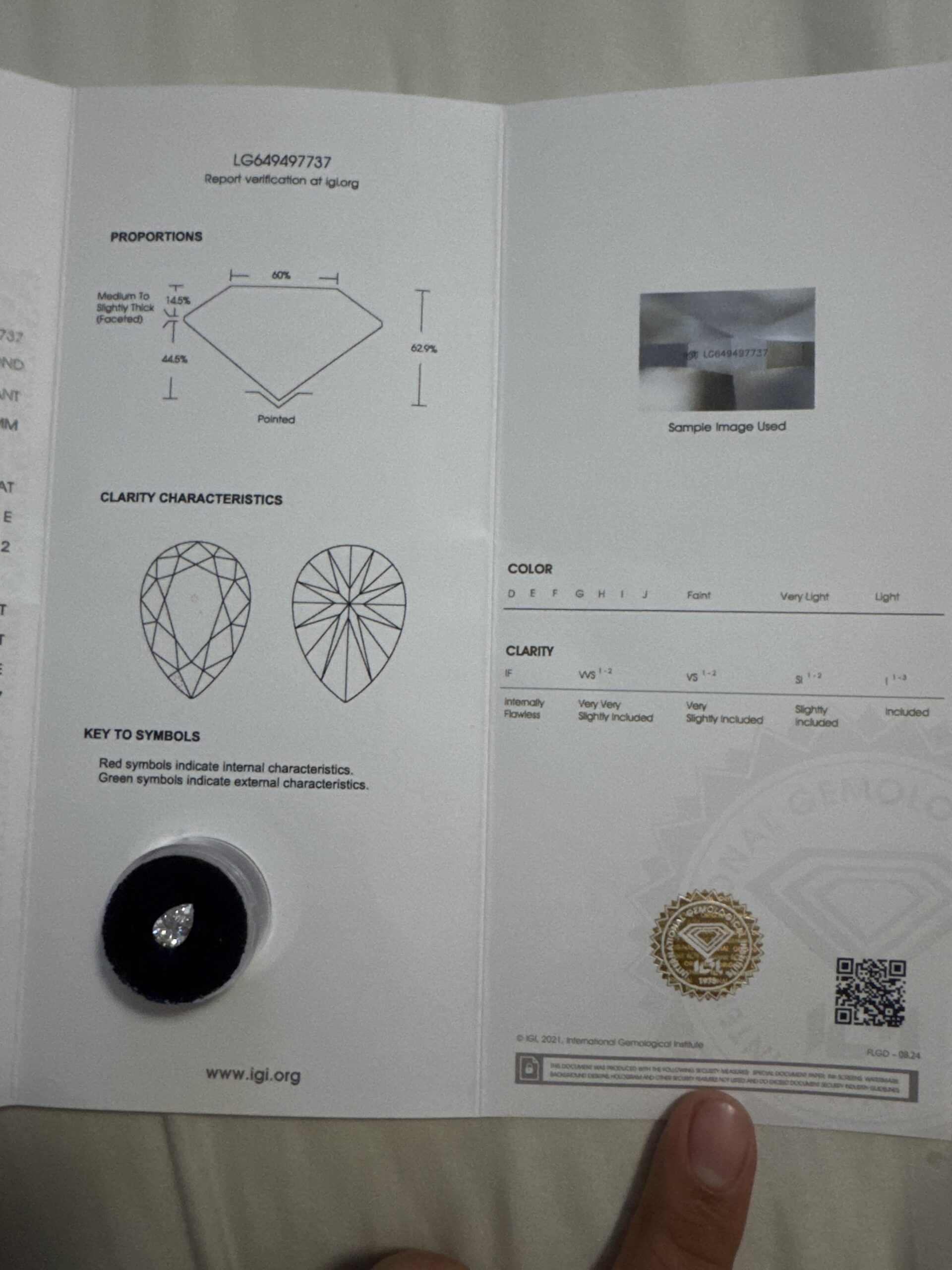 IGI 1.4 Carat E VS2 Pear Lab Grown Diamond Loose Diamond - Image 4