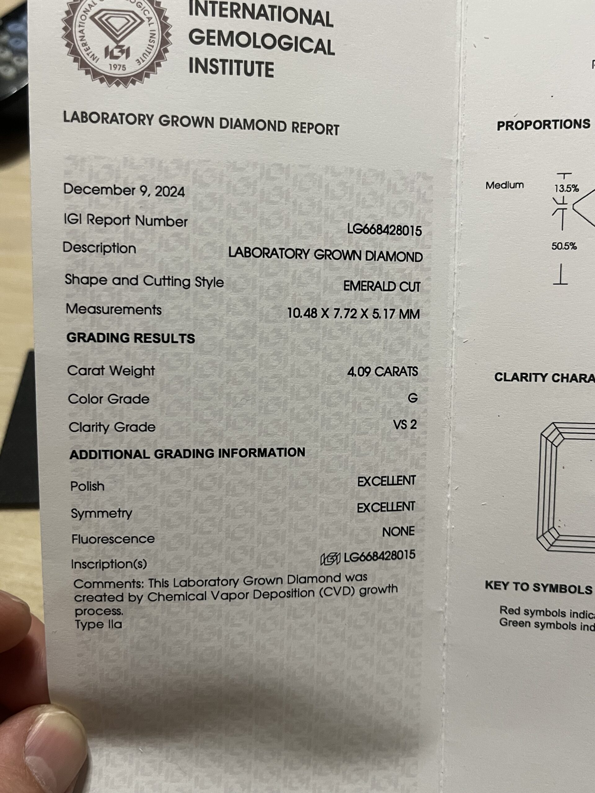 IGI 4.09 Carat G VS2 Emerald Lab Grown Diamond Loose Diamond - Image 11