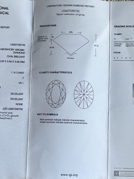 IGI 1.16 Carat F VS1 Oval Lab Grown Diamond Ring - Image 3