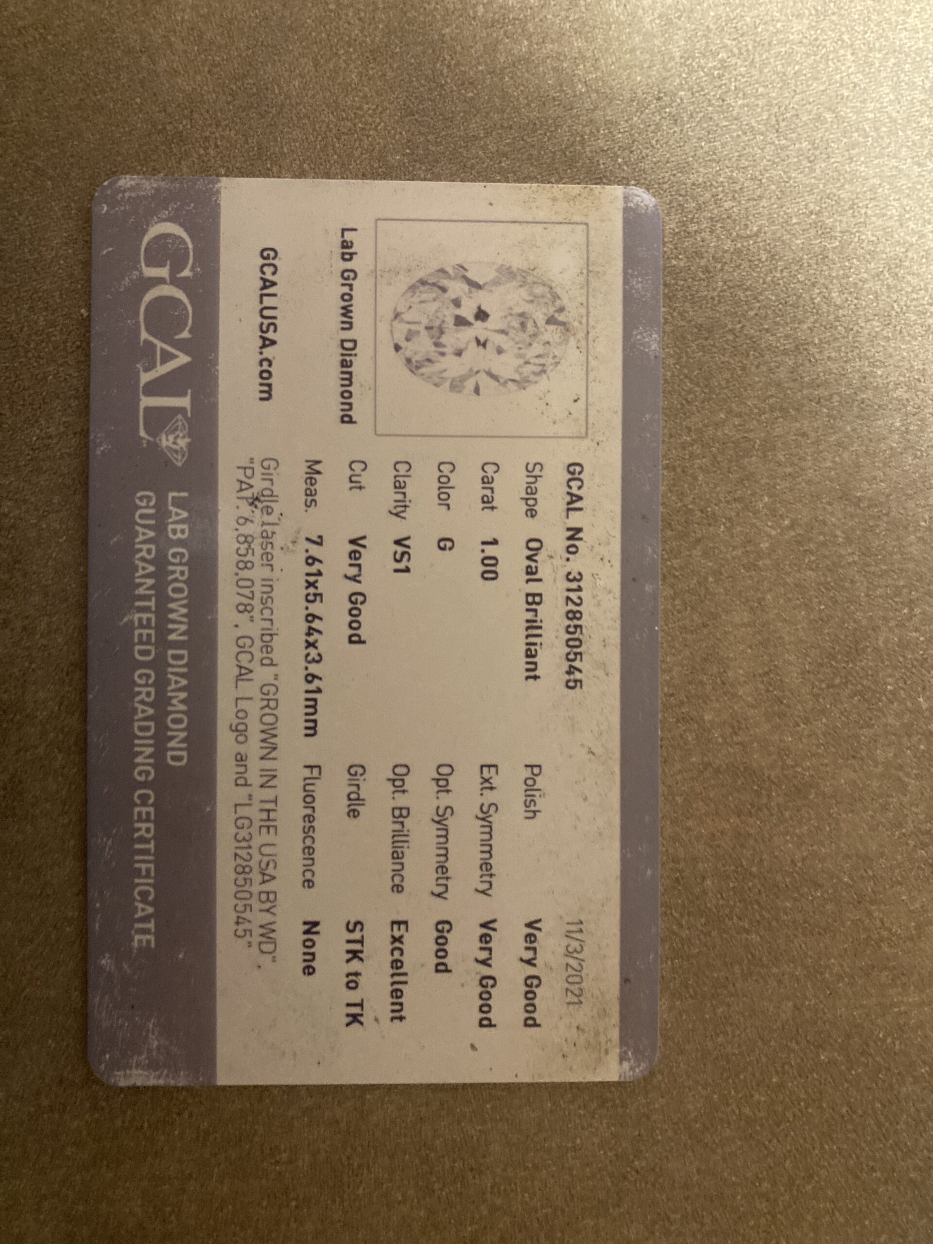 GCAL 1 Carat G VS1 Oval Lab Grown Diamond Ring - Image 5