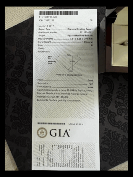 1.85 Carat H I1 Princess Natural Diamond Diamond Ring - Image 9