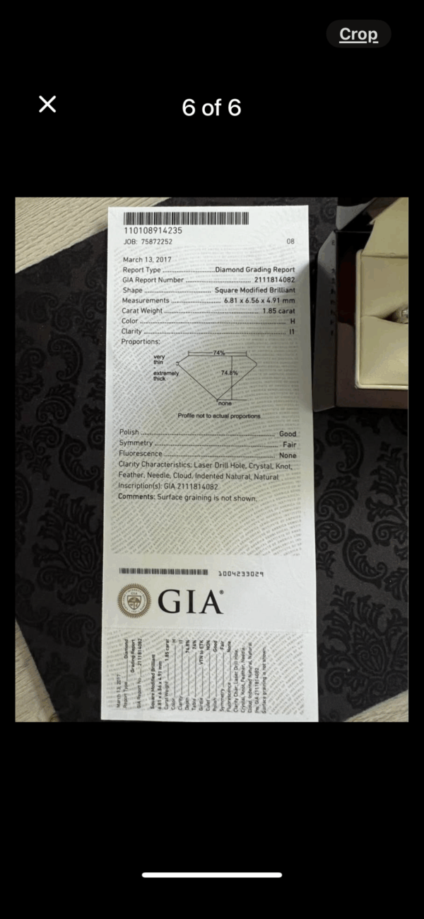 1.85 Carat H I1 Princess Natural Diamond Diamond Ring - Image 9