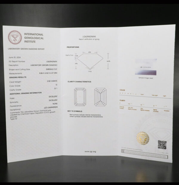 IGI 2.50 Carat G SI1 Emerald Lab Grown Diamond Loose Diamond - Image 6