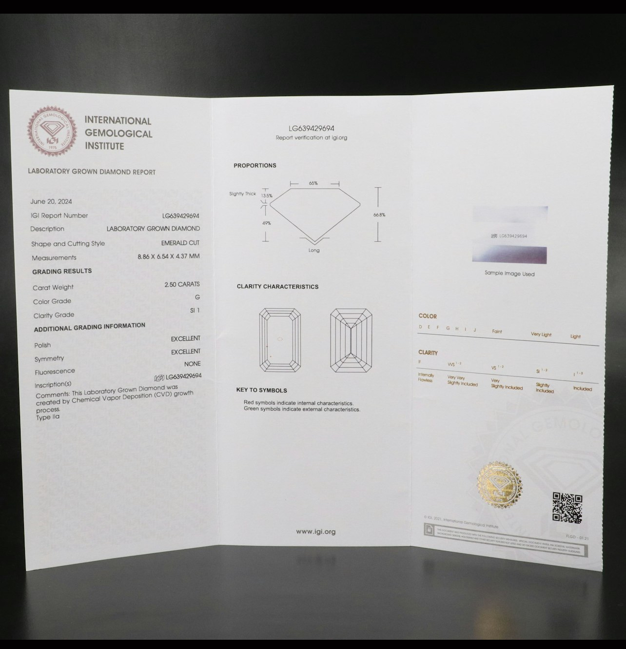 IGI 2.50 Carat G SI1 Emerald Lab Grown Diamond Loose Diamond - Image 6