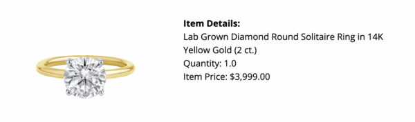 GCAL 2 Carat H VS2 Round Lab Grown Diamond Ring - Image 1
