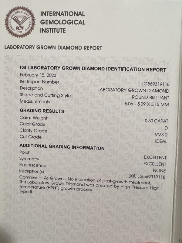Not Sure/Unknown 0.50 Carat D VVS2 Round Lab Grown Diamond Ring - Image 7