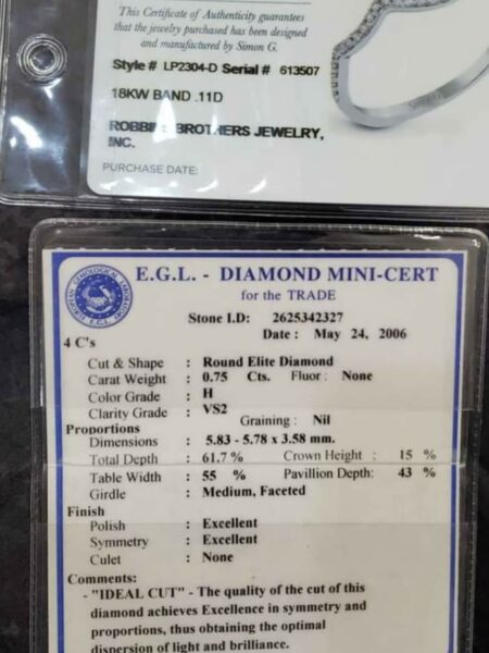 EGL 0.75 Carat H VS2 Round Natural Diamond Diamond Ring - Image 4