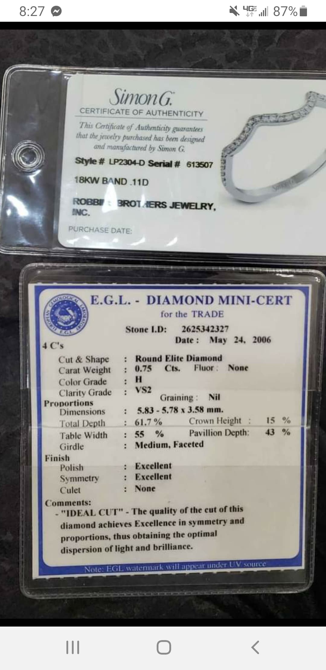 EGL 0.75 Carat H VS2 Round Natural Diamond Diamond Ring - Image 4