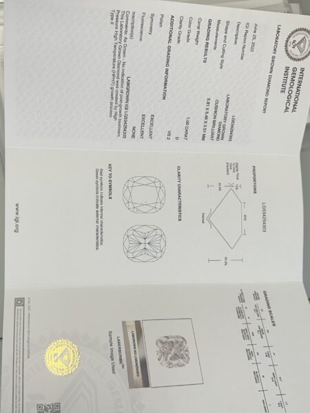 IGI 5.02 Carat Total Weight D VS2 Cushion Lab Grown Diamond Ring - Image 8
