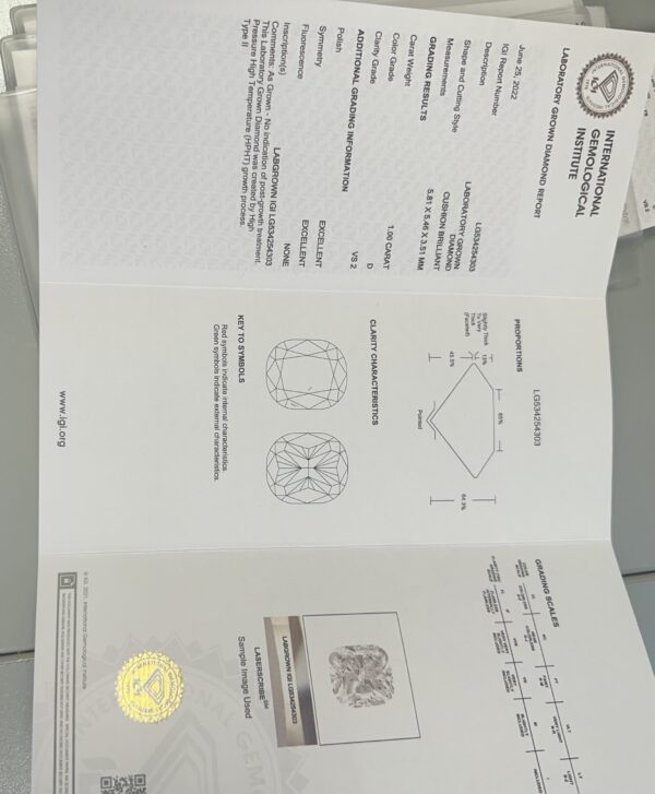 IGI 5.02 Carat Total Weight D VS2 Cushion Lab Grown Diamond Ring - Image 8