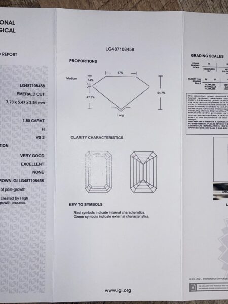 IGI 1.5 Carat H VS2 Emerald Lab Grown Diamond Ring - Image 5