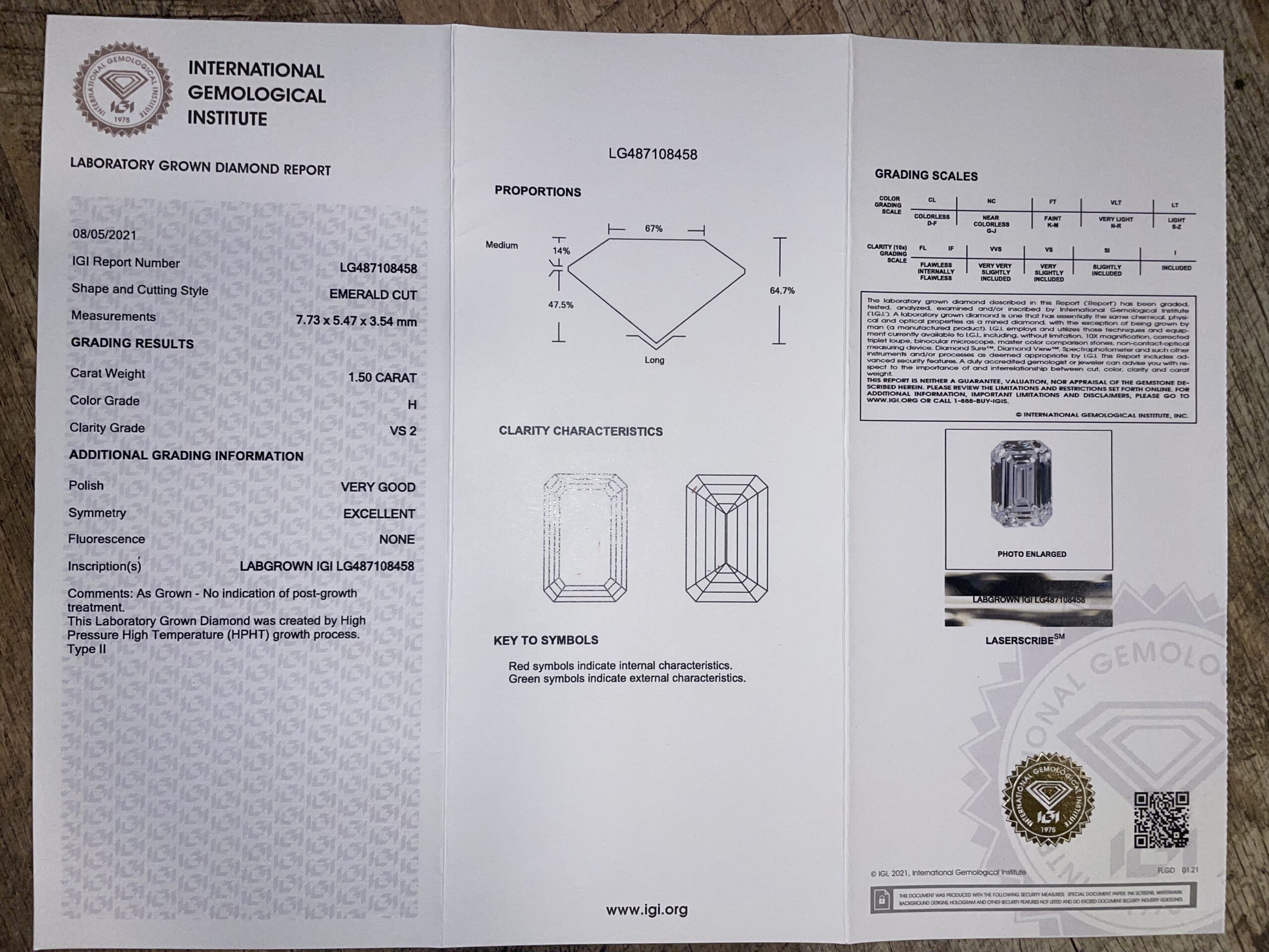 IGI 1.5 Carat H VS2 Emerald Lab Grown Diamond Ring - Image 5