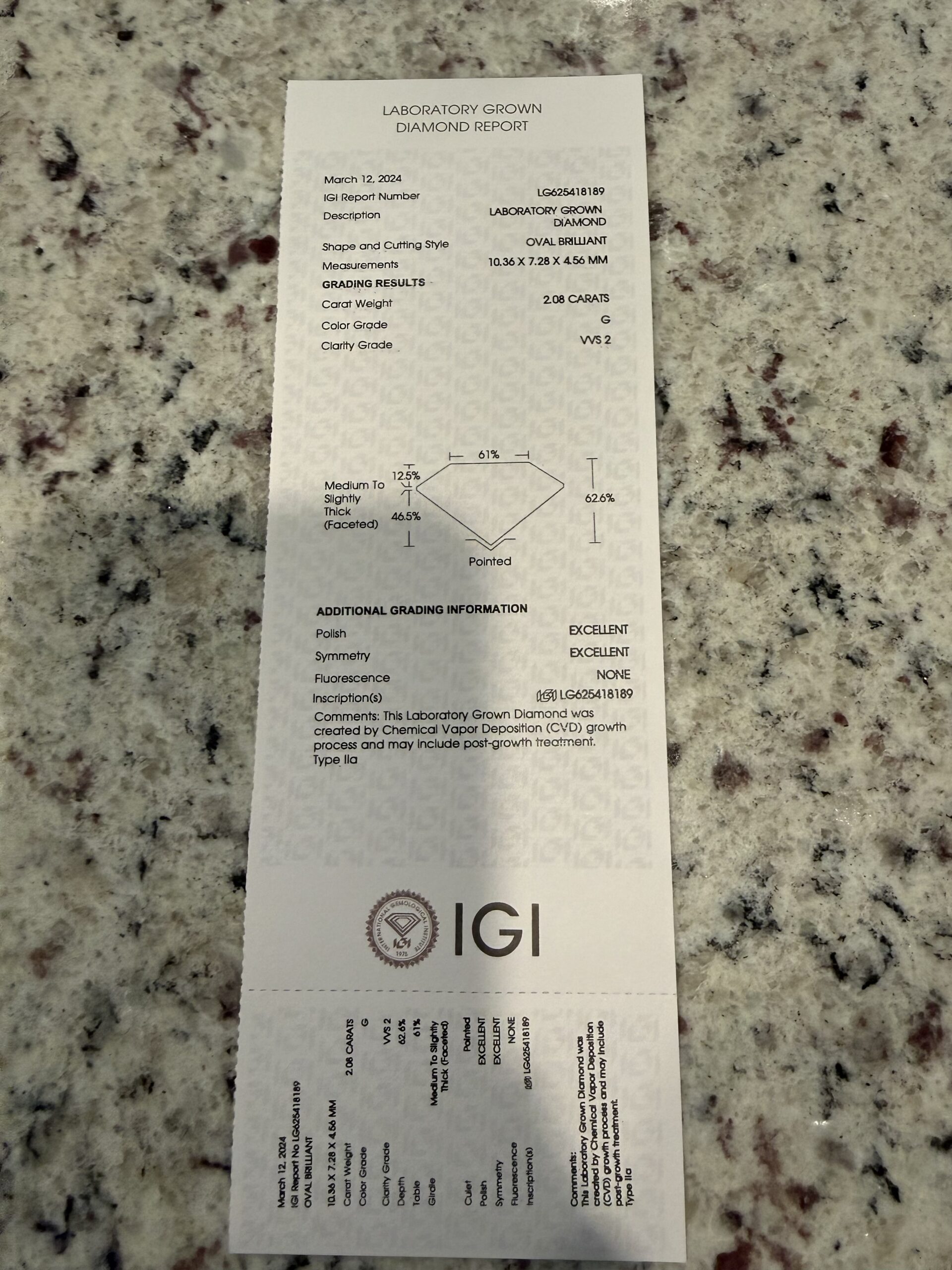 IGI 2.08 Carat G VVS2 Oval Lab Grown Loose Diamond - Image 4