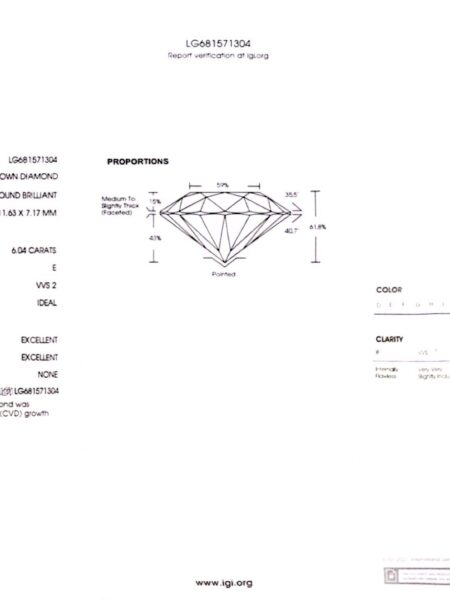 IGI 6.04 Carat E VVS2 Round Lab Grown Diamond Ring - Image 2