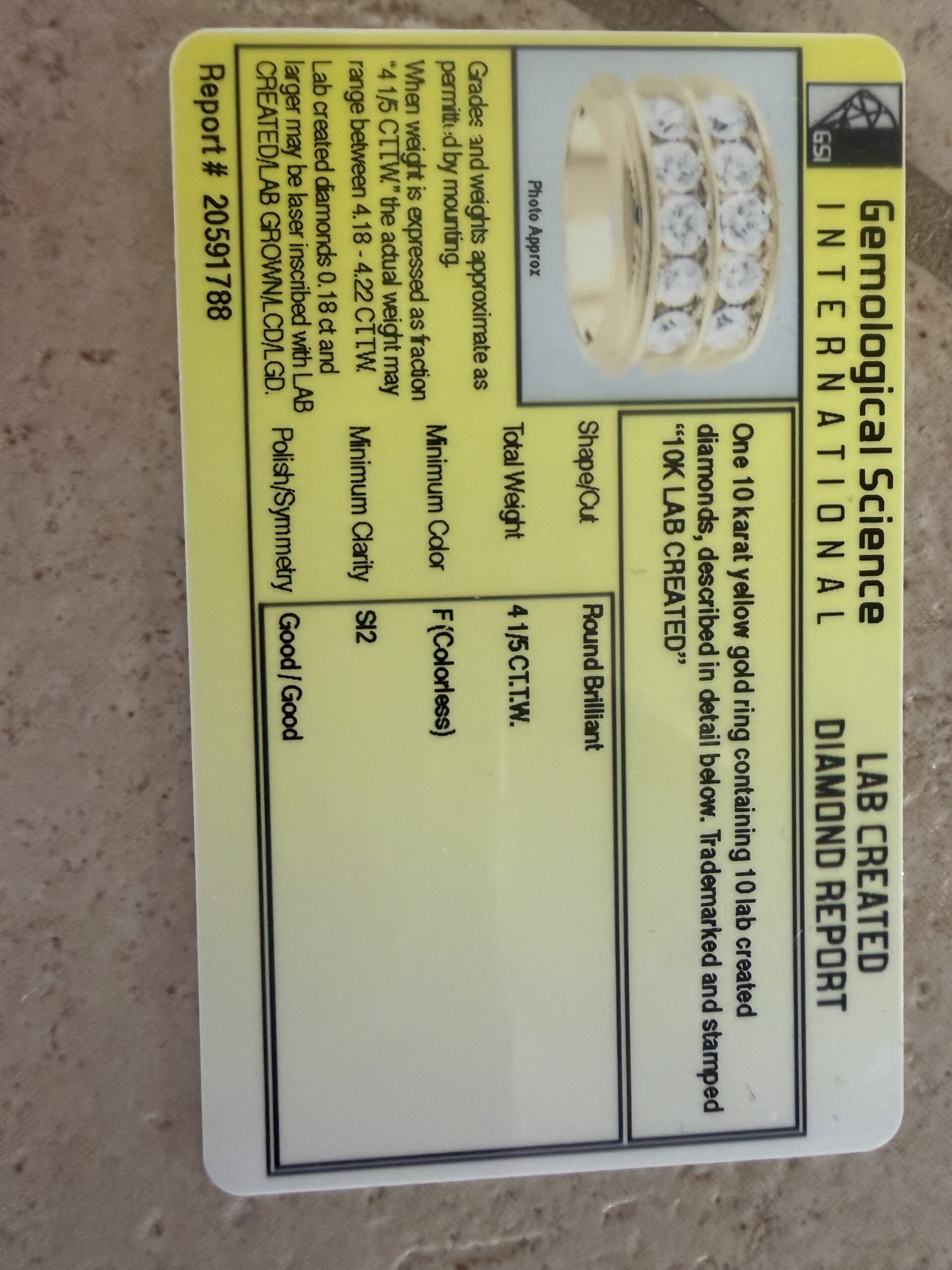 GSI 4 1/5 Carat F SI2 Round Lab Grown Diamond Ring - Image 6