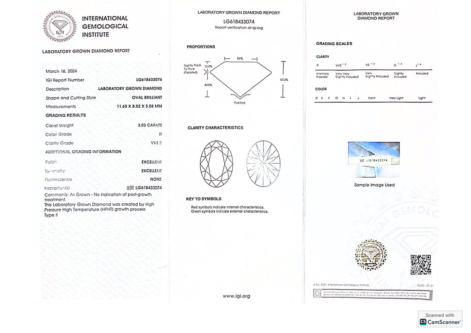 IGI 3.03 Carat D VVS2 Oval Lab Grown Diamond Ring - Image 7