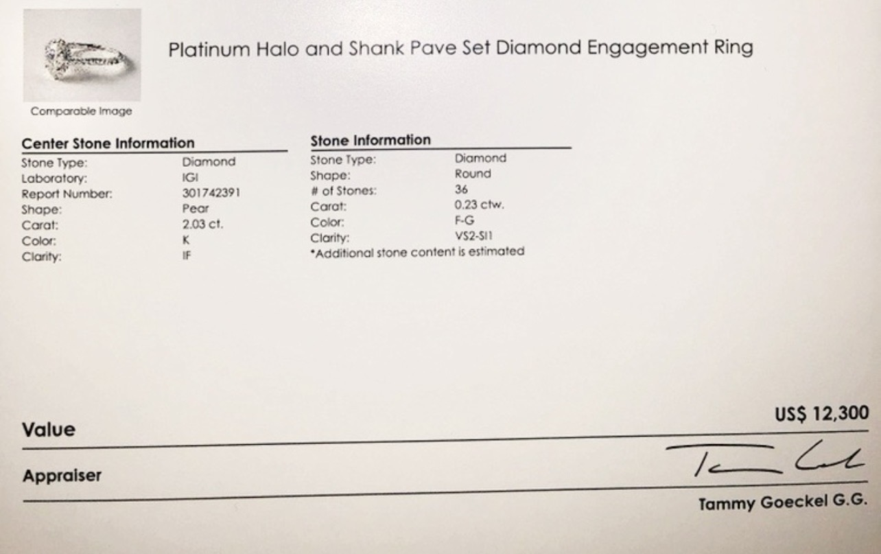 IGI 2.03 Carat K IF Pear Natural Diamond Diamond Ring - Image 5