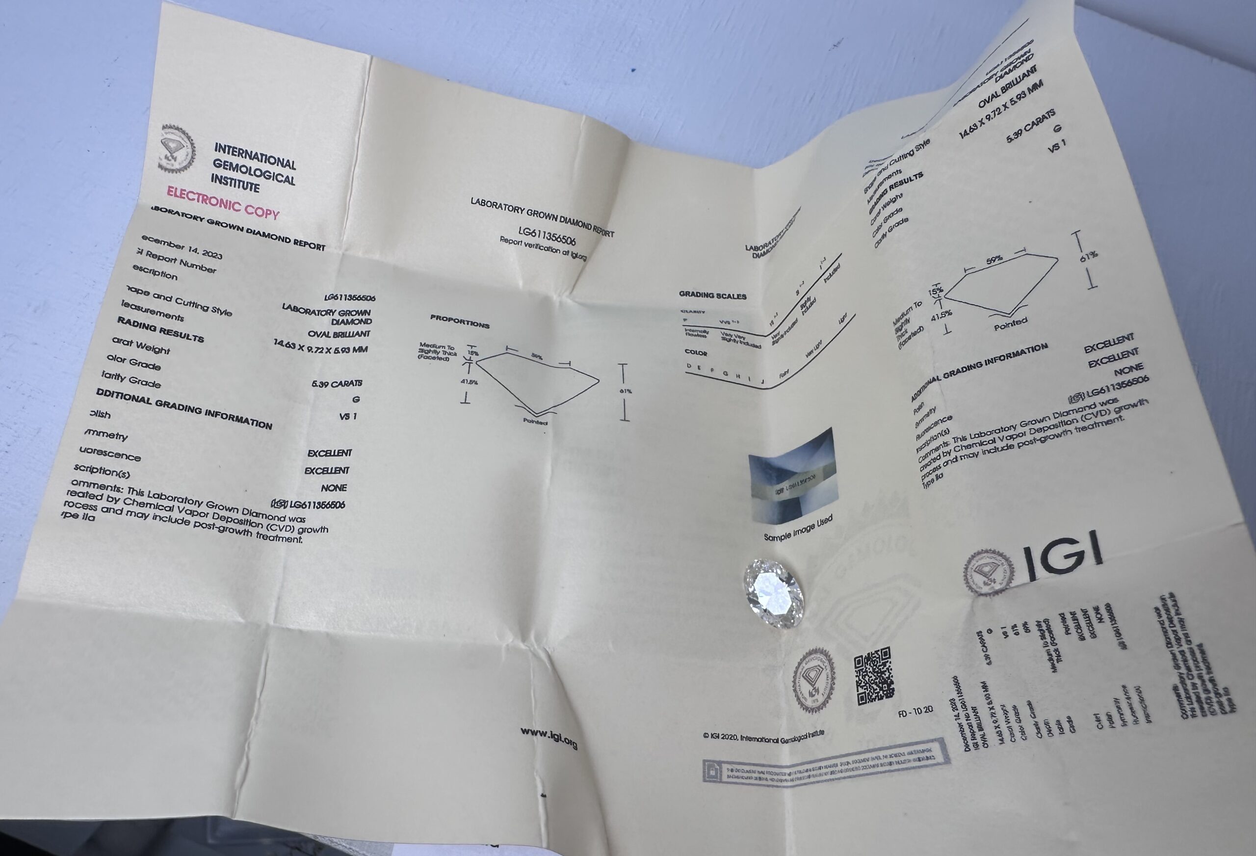 IGI 5.39 Carat G VS1 Oval Lab Grown Diamond Loose Diamond - Image 2