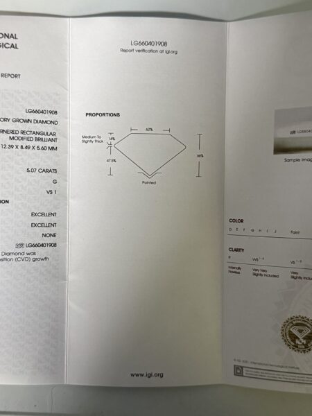 IGI 5.07 Carat G VS1 Radiant Lab Grown Diamond Loose Diamond - Image 3