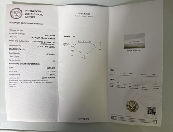 IGI 5.07 Carat G VS1 Radiant Lab Grown Diamond Loose Diamond - Image 3