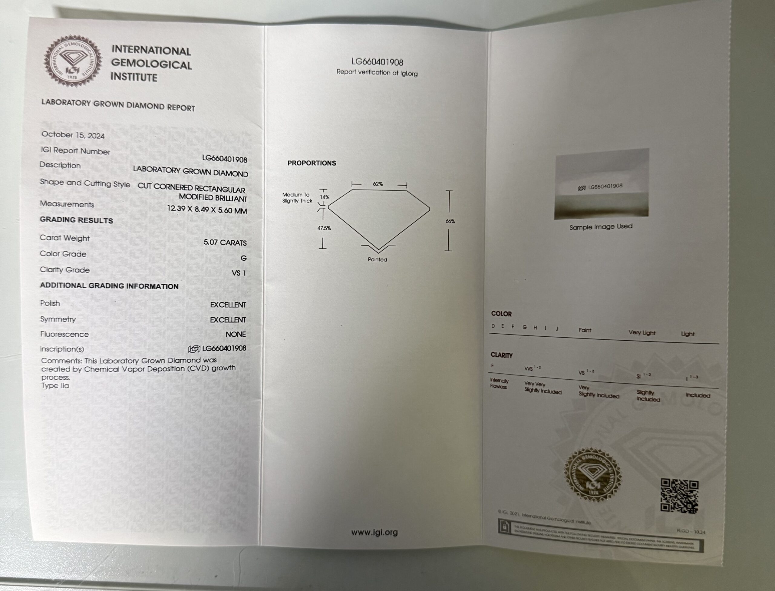 IGI 5.07 Carat G VS1 Radiant Lab Grown Diamond Loose Diamond - Image 3