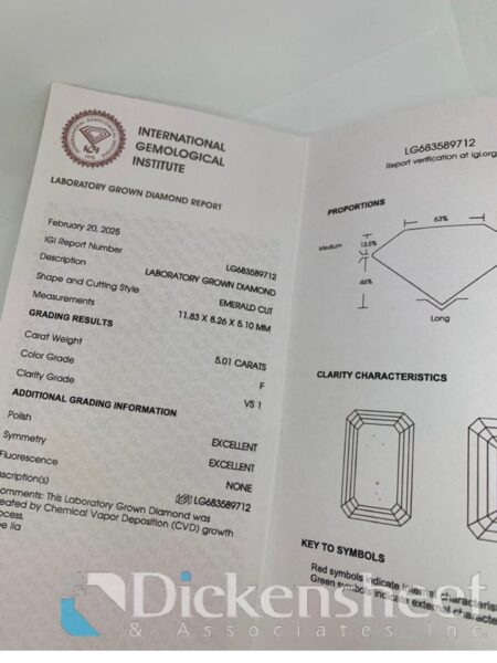 IGI 5.01 Carat F VVS1 Emerald Lab Grown Diamond Ring - Image 7