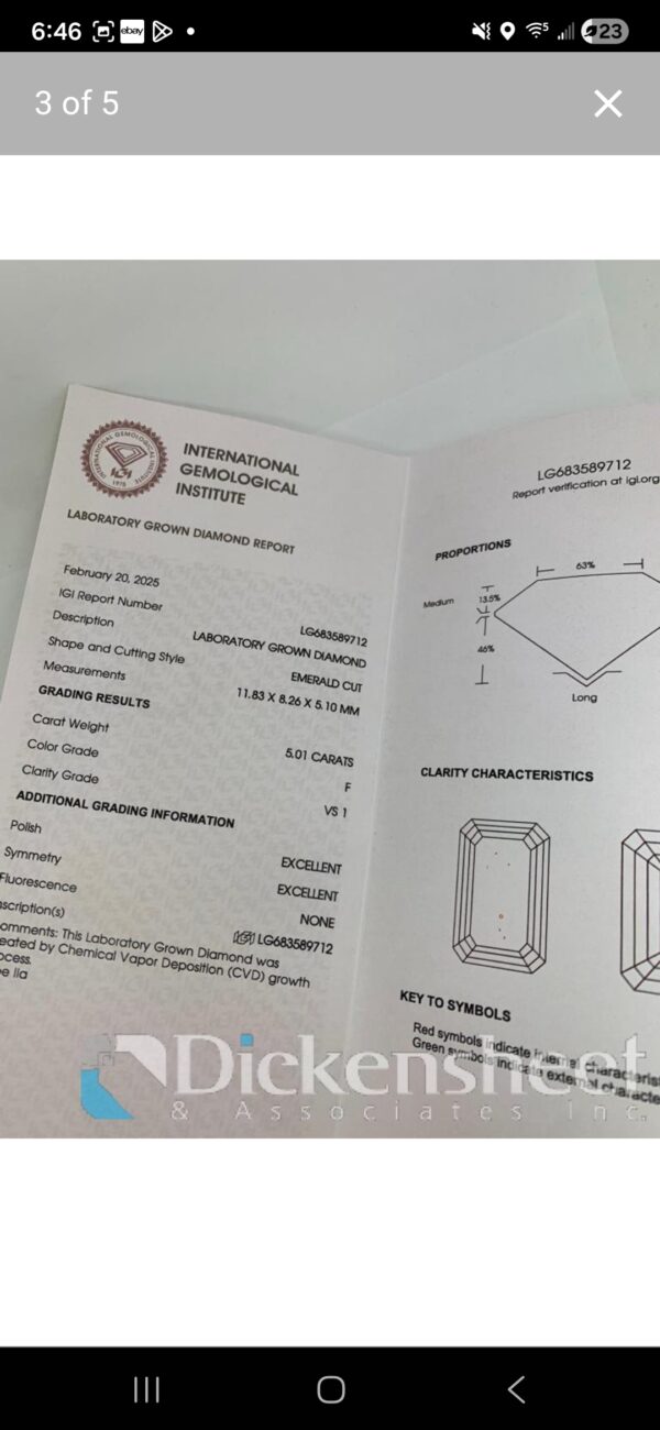 IGI 5.01 Carat F VVS1 Emerald Lab Grown Diamond Ring - Image 7