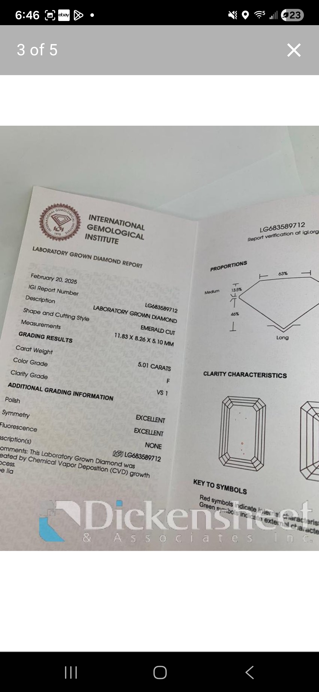 IGI 5.01 Carat F VVS1 Emerald Lab Grown Diamond Ring - Image 7